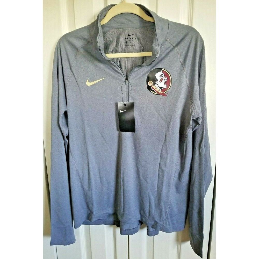 Nike DriFit Gray Seminole Women' Slim Fit 1/4 Zip Activewear Top Large NWT $70RV